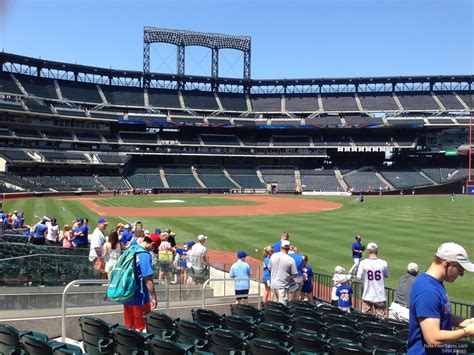 Seats here are tagged with can be in the shade during a day game has extra leg room is a folding chair is on the aisle is under an overhang. . Citi field section 106